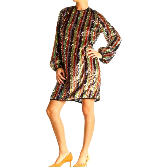 NWT EVA MENDES MULTICOLOR SEQUINED Long SLEEVE DRESS size Medium backless NY CO - Picture 4 of 15